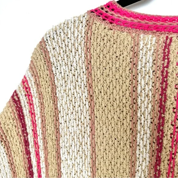 Free People Boho Show Me Love Chunky Knit Cropped Dolman Sleeve Striped Sweater - Picture 14 of 14